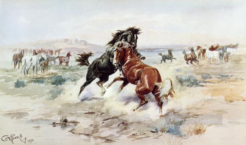 the challenge 2 1898 Charles Marion Russell horse Oil Paintings